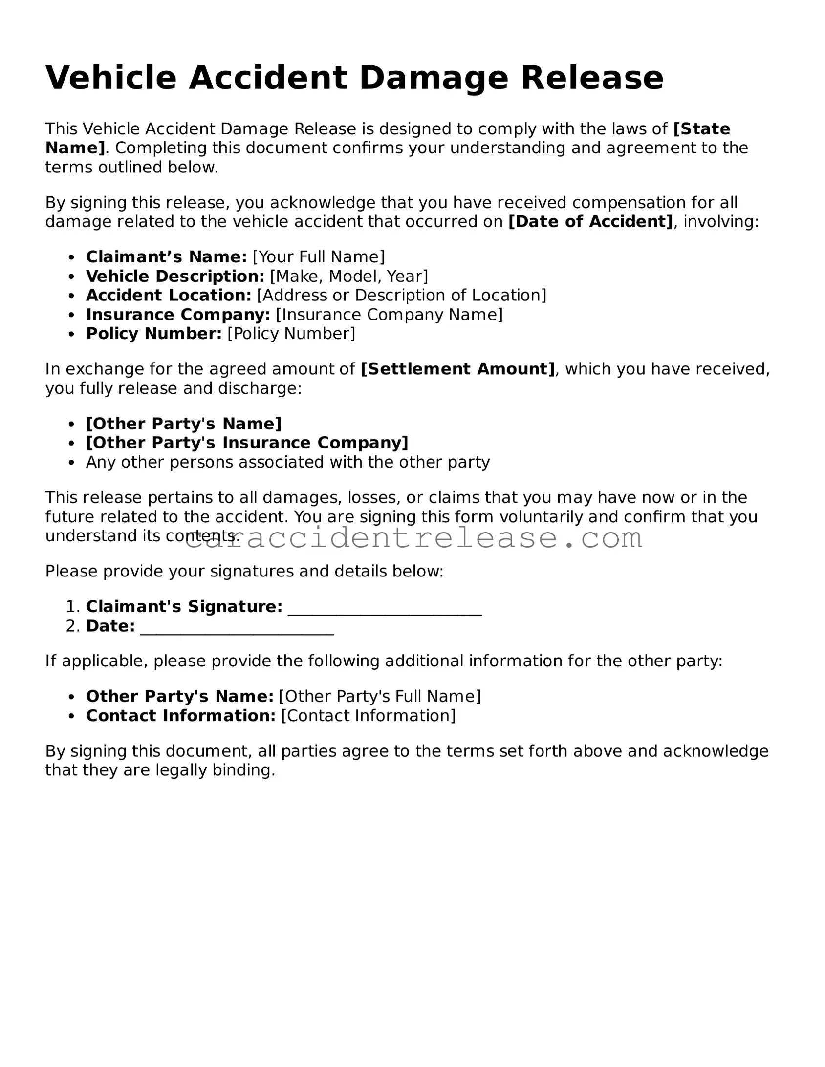 Legal Vehicle Accident Damage Release Template